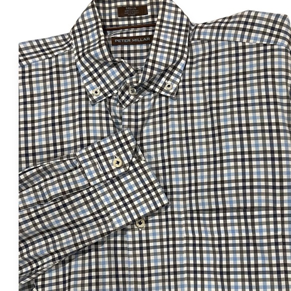 Peter Millar Other - Peter‎ Millar Men's Medium Black Light Blue Plaid Button Down Long Sleeve Shirt